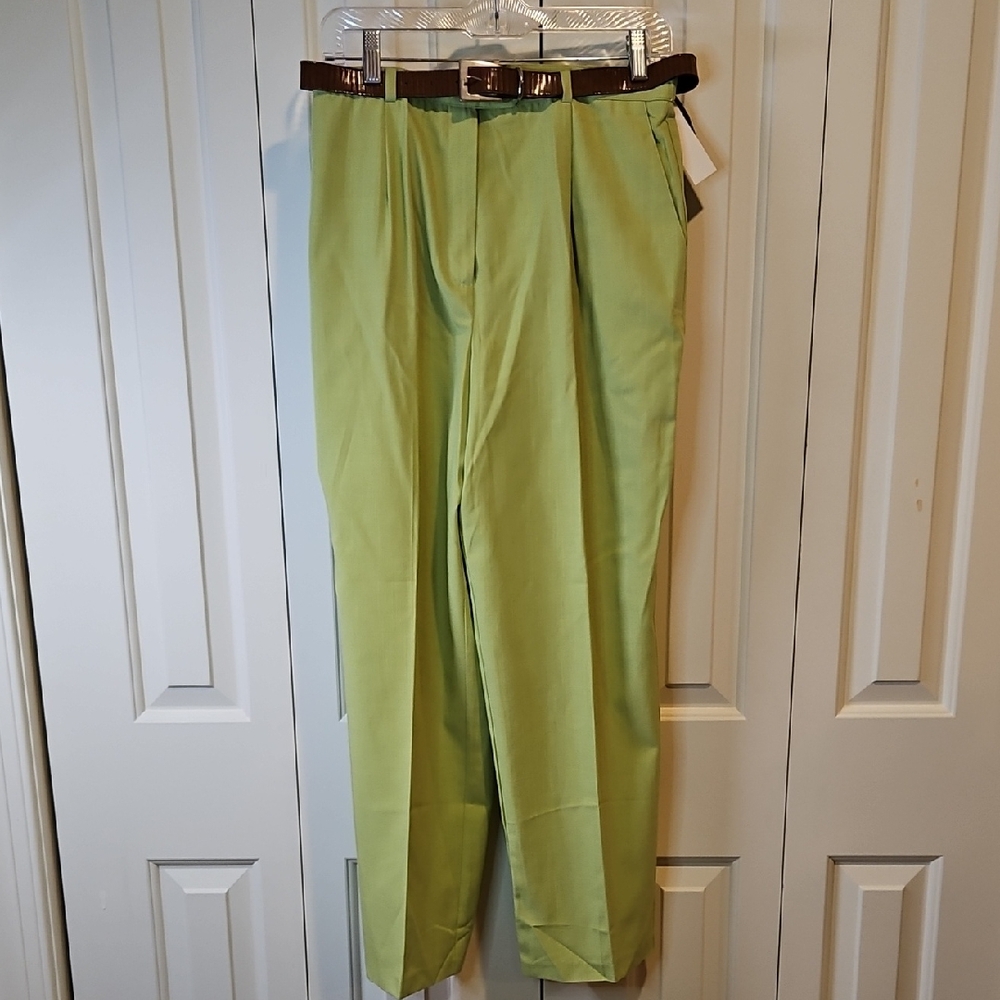 Vintage SAG HARBOR PANTS 14 PETITE DRESS LIME GREEN NEW POCKETS BELT
